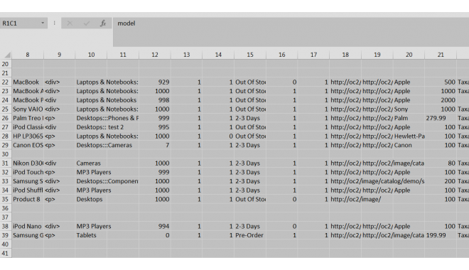 OpenCart Export Products CSV